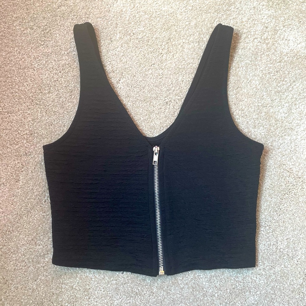 Aqua ruched zip up crop top